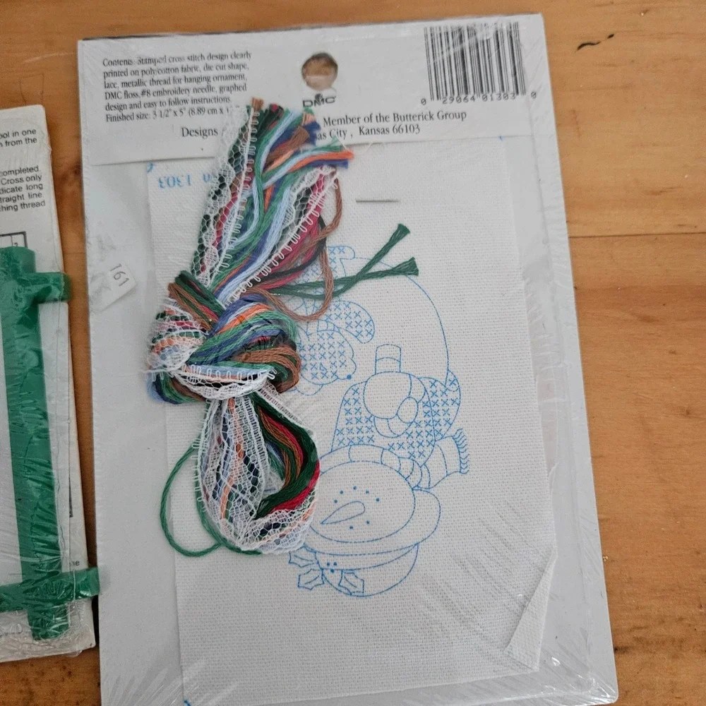 Vintage Christmas Cross Stitch Ornament Kit Lot Snowman Teddy Bear 3 Kits New